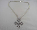 Fleur-De-Lis Cross Pendant Necklace Vintage H125-25