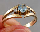 10K Gold Aquamarine & Diamonds Ring Size 4 (Vintage) H131-22