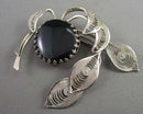 Black Onyx & Silver Tone Filigree Brooch Western Germany (Vintage) H132-19