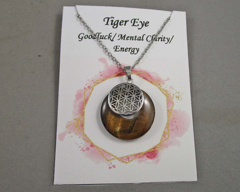 Tiger Eye Flower of Life Necklace 1pc (J163)