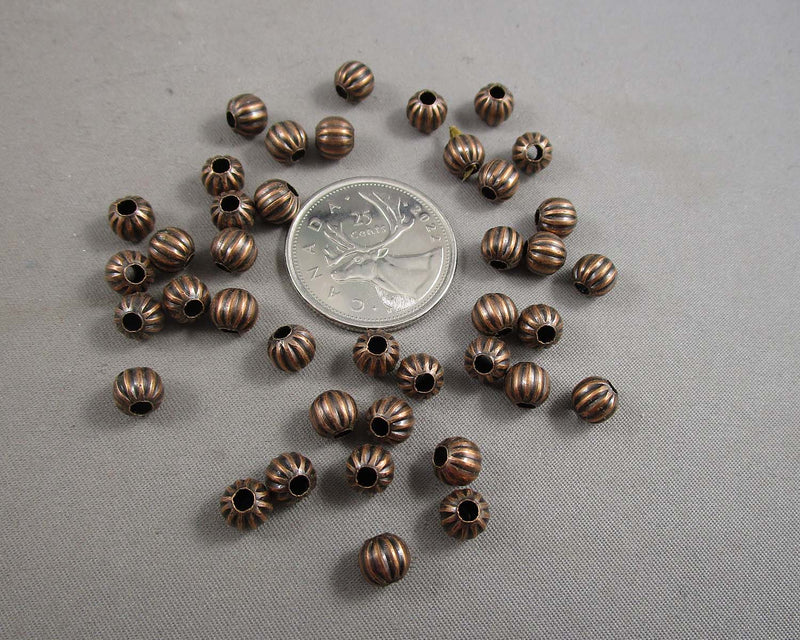 Red Copper Corrugated Spacer Bead 6mm 40pcs (0720)