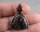 Astrophyllite & Garnet Gemstone Pendant 925 Sterling Silver (Vintage) H135-3