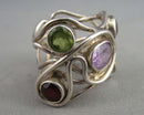 Multi Gemstone Ring 925 Sterling Silver Size 6.5 (Vintage) H135-6