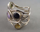 Multi Gemstone Ring 925 Sterling Silver Size 6.5 (Vintage) H135-6