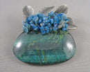 Blue Tiger Eye & Blue Apatite Gemstone Brooch (Vintage) H136-15