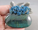 Blue Tiger Eye & Blue Apatite Gemstone Brooch (Vintage) H136-15