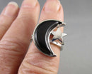 Black Obsidian Moon & Star Ring Z002