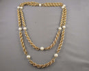 Long Faux Pearl Gold Tone Necklace (Vintage) H010-1