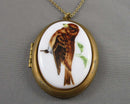 Brass Locket with Sparrow Bird Design  Necklace (Vintage) H010-15