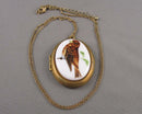Brass Locket with Sparrow Bird Design  Necklace (Vintage) H010-15