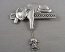 JJ Pewter Cat on a Shelf Brooch (Vintage) H028-7