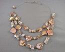 Shell Gemstone Multi Strand Pendant Necklace Vintage H028-15