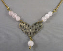 Quartz Gemstone Heart Pendant Necklace Vintage H028-17