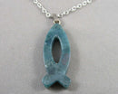 Moss Agate Ichthus Fish Pendant Necklace (Vintage) H060-4