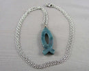 Moss Agate Ichthus Fish Pendant Necklace (Vintage) H060-4