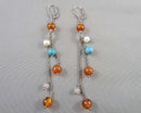 Amber, Turquoise and Pearl Earrings 925 Sterling Silver H060-8