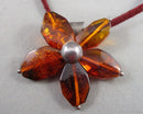 Amber Flower Pendant Necklace 925 Sterling Silver (Vintage) H129-2