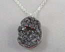 Black Aura Quartz Gemstone Pendant Necklace (Vintage) H129-14