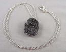 Black Aura Quartz Gemstone Pendant Necklace (Vintage) H129-14