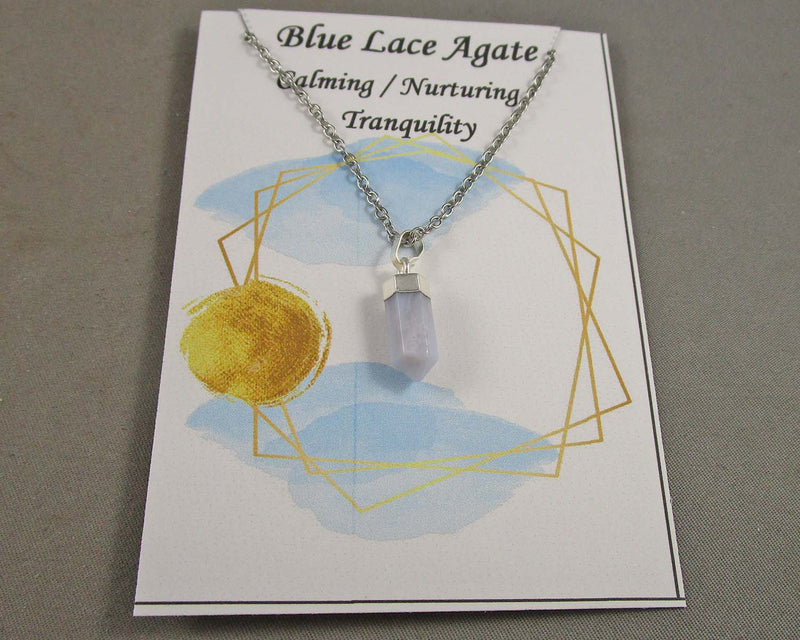 Blue Lace Agate Pendant Necklace 1pc (J173)