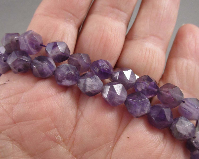 Amethyst Beads Star Cut Faceted 8mm Strand (C108)