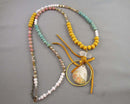 Antler, Quartz and Rhodonite Pendant Necklace (Vintage) H141-3