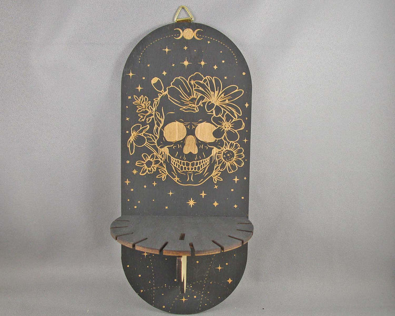 Skull and Flowers Wall-Mounted Crystal & Pendulum Decorative Shelf 1pc H082-2