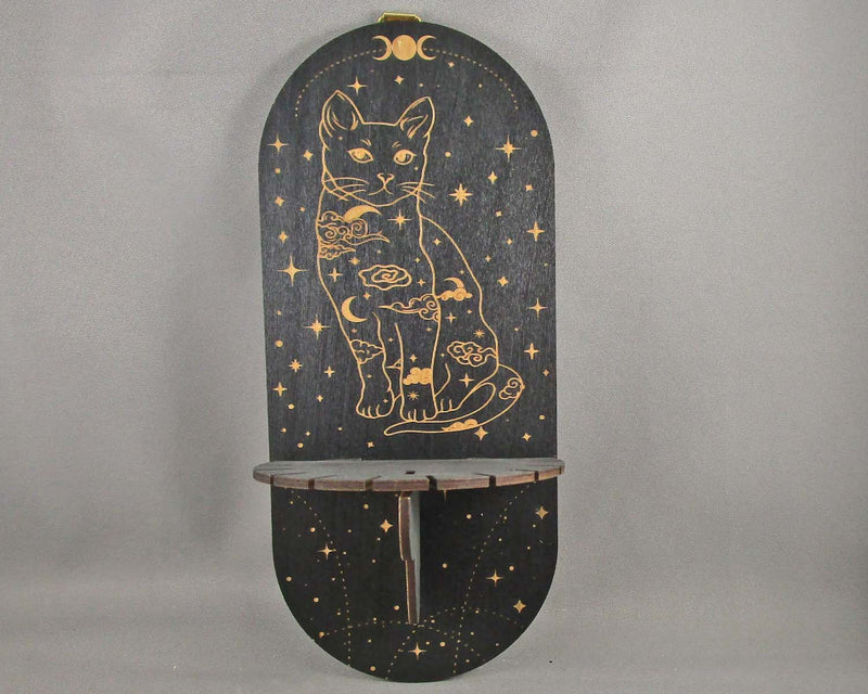 Astrological Cat Wall-Mounted Crystal & Pendulum Decorative Shelf 1pc H082-1