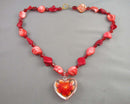 Shell & Hand Blown Glass Heart Pendant Necklace (Vintage) H141-13