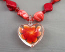 Shell & Hand Blown Glass Heart Pendant Necklace (Vintage) H141-13