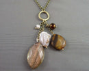 Tiger Eye & Shell Gemstone Pendant Necklace (Vintage) H141-25