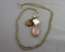 Tiger Eye & Shell Gemstone Pendant Necklace (Vintage) H141-25