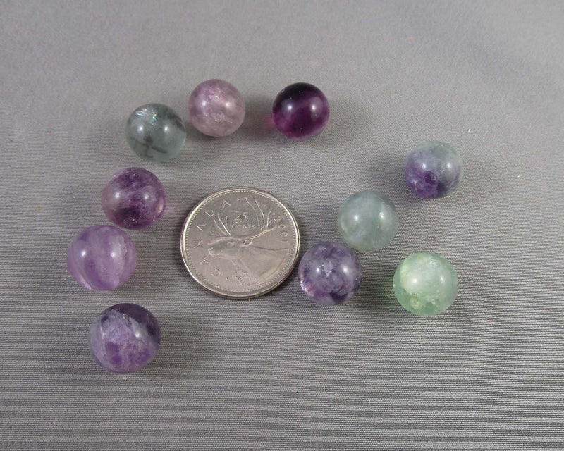 Mini Rainbow Fluorite Crystal Spheres 12mm 2pcs J176