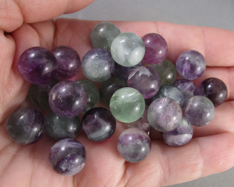 Mini Rainbow Fluorite Crystal Spheres 12mm 2pcs J176