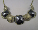 Brass & Black Necklace Vintage H040-12