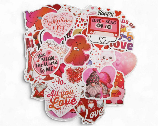 Love Valentines Day Sticker Pack - Waterproof PVC Stickers 50pc J191