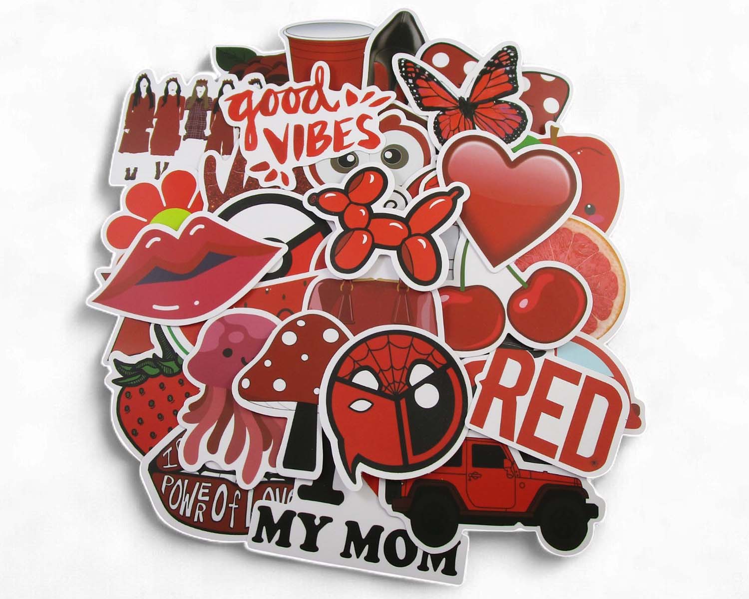 Textured Red Sticker Everything Red Sticker Pack - Waterproof PVC Stickers 50pc J052
