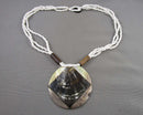 Abalone Shell Gemstone Pendant Necklace (Vintage) H108-24