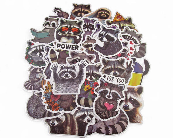 Racoons Sticker Pack - Waterproof PVC Stickers 50pc J006