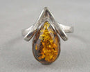Amber Ring Size 7.5 (925 Sterling Silver) Vintage H011-17