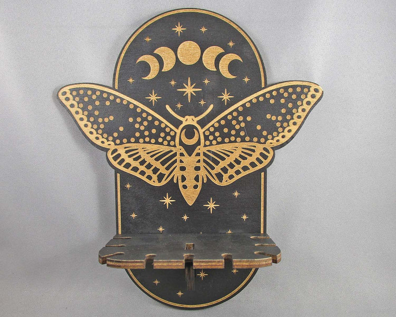 Moon Phase Moth Wall-Mounted Crystal & Pendulum Decorative Shelf 1pc H090