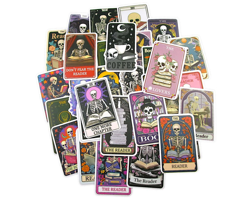 Skeleton Reading Sticker Pack - Waterproof PVC Stickers 50pc J280