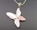 Mother of Pearl Gemstone Butterfly Pendant Necklace Vintage H143-13