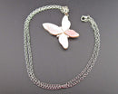 Mother of Pearl Gemstone Butterfly Pendant Necklace Vintage H143-13