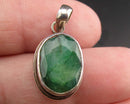 Faceted Emerald Gemstone Pendant 925 Sterling Silver (Vintage) H117-19