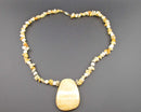 Calcite, Pearl and Fire Quartz Gemstone Pendant Necklace Vintage H144-10
