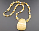 Calcite, Pearl and Fire Quartz Gemstone Pendant Necklace Vintage H144-10