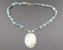 Abalone Gemstone Pendant Necklace Vintage H144-23