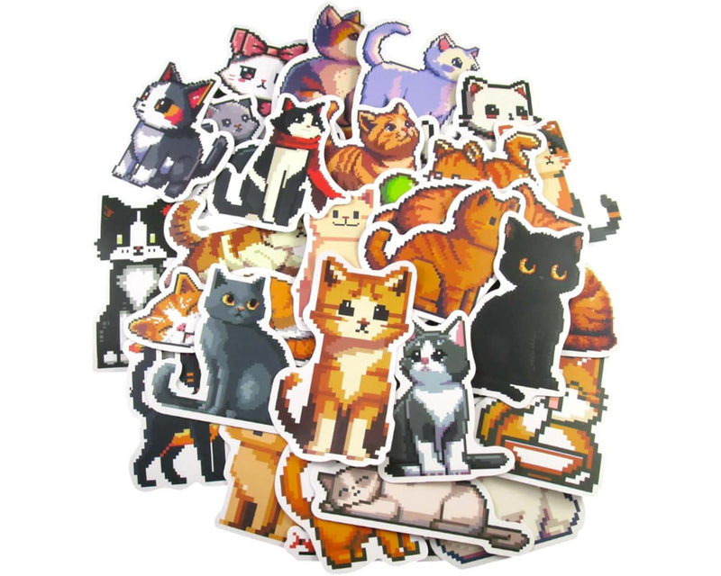 Pixel Cats Sticker Pack - Waterproof PVC Stickers 50pc J175