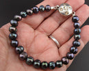 Peacock Blue Natural Pearl Bracelet 925 Sterling Silver (Vintage) H025-26